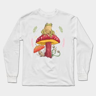 mushroom, frog, cottagecore, toad, cute, Long Sleeve T-Shirt